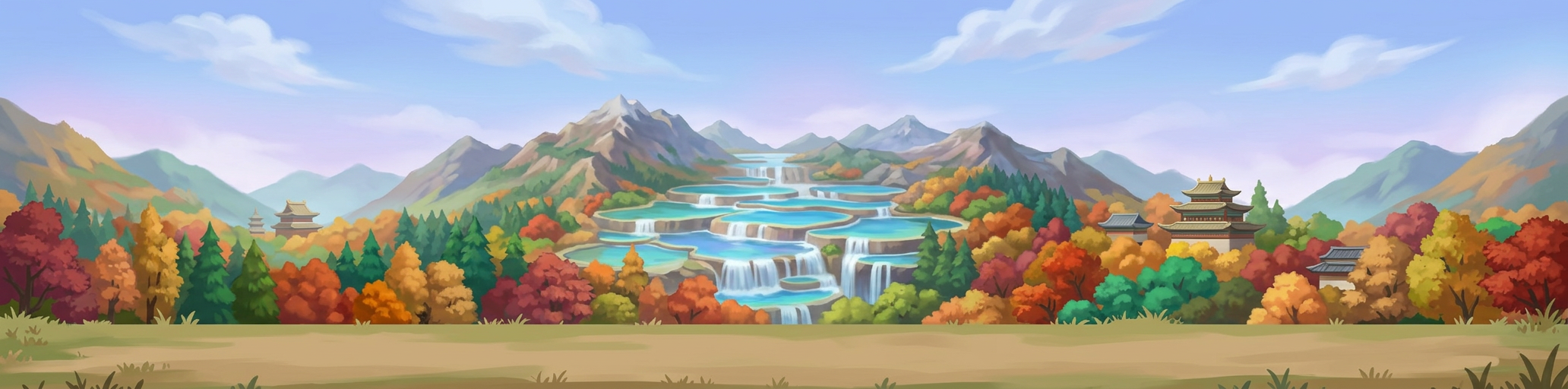 A pixel-art mountain landscape